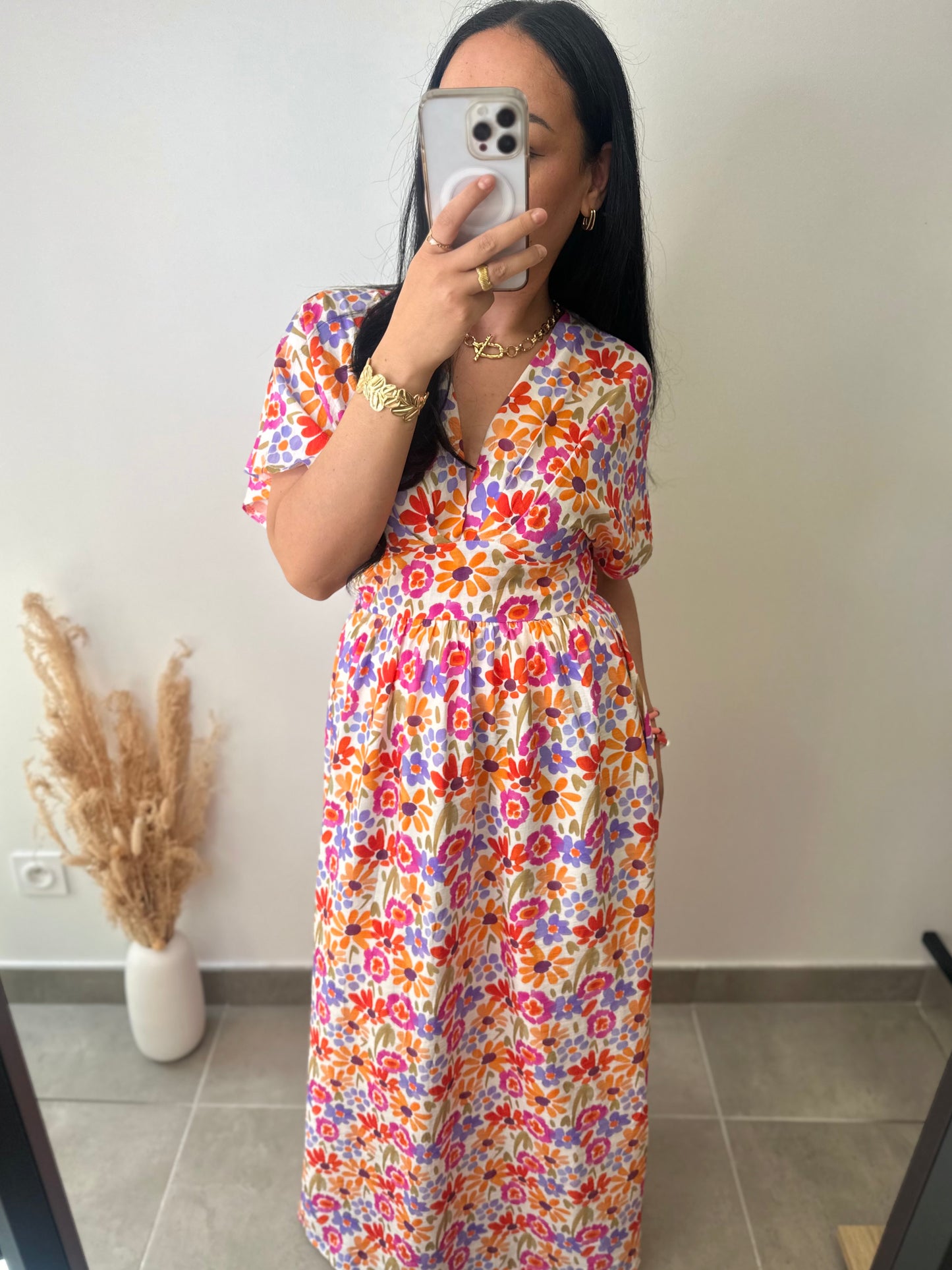 Robe longue imprimé fleurie en viscose
