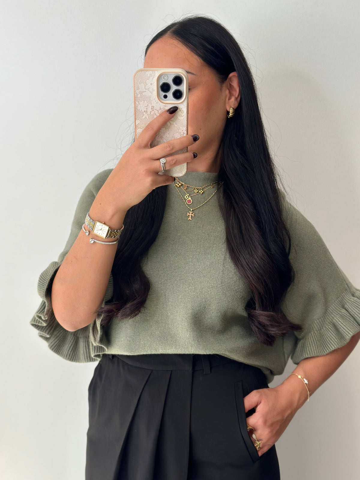 Pull crème manches 3/4 à détails