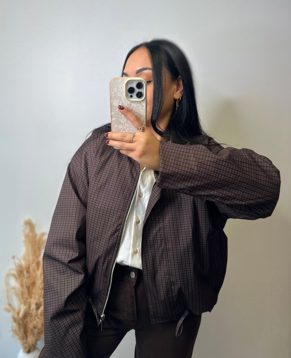 Veste à carreaux chocolat oversize