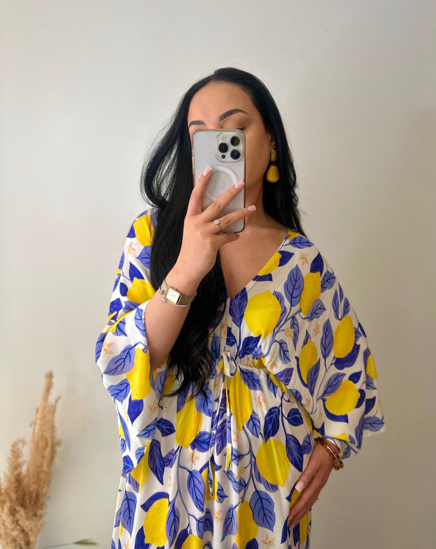 Robe longue bohème motifs citron