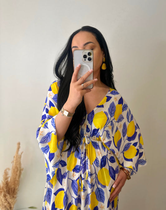 Robe longue bohème motifs citron