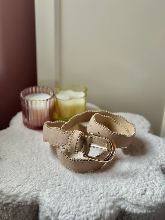 Ceinture en suédine bordure dorée taupe
