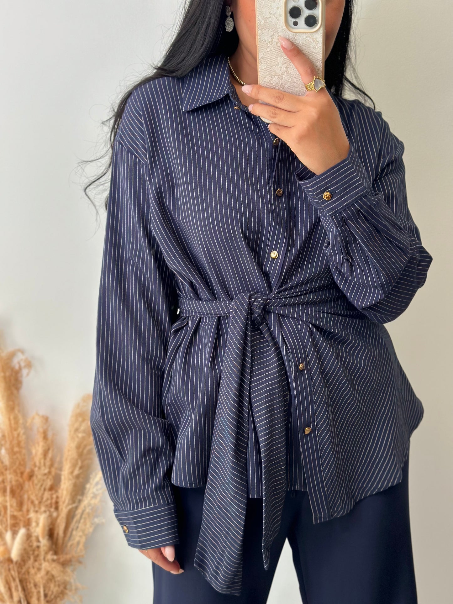 Chemise à rayures marine asymétrique