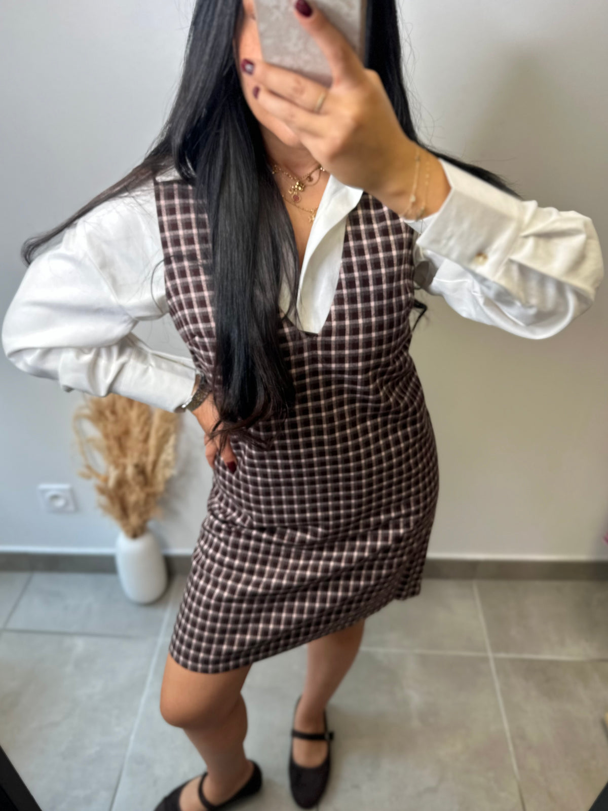 Robe sans manches à carreaux automnale