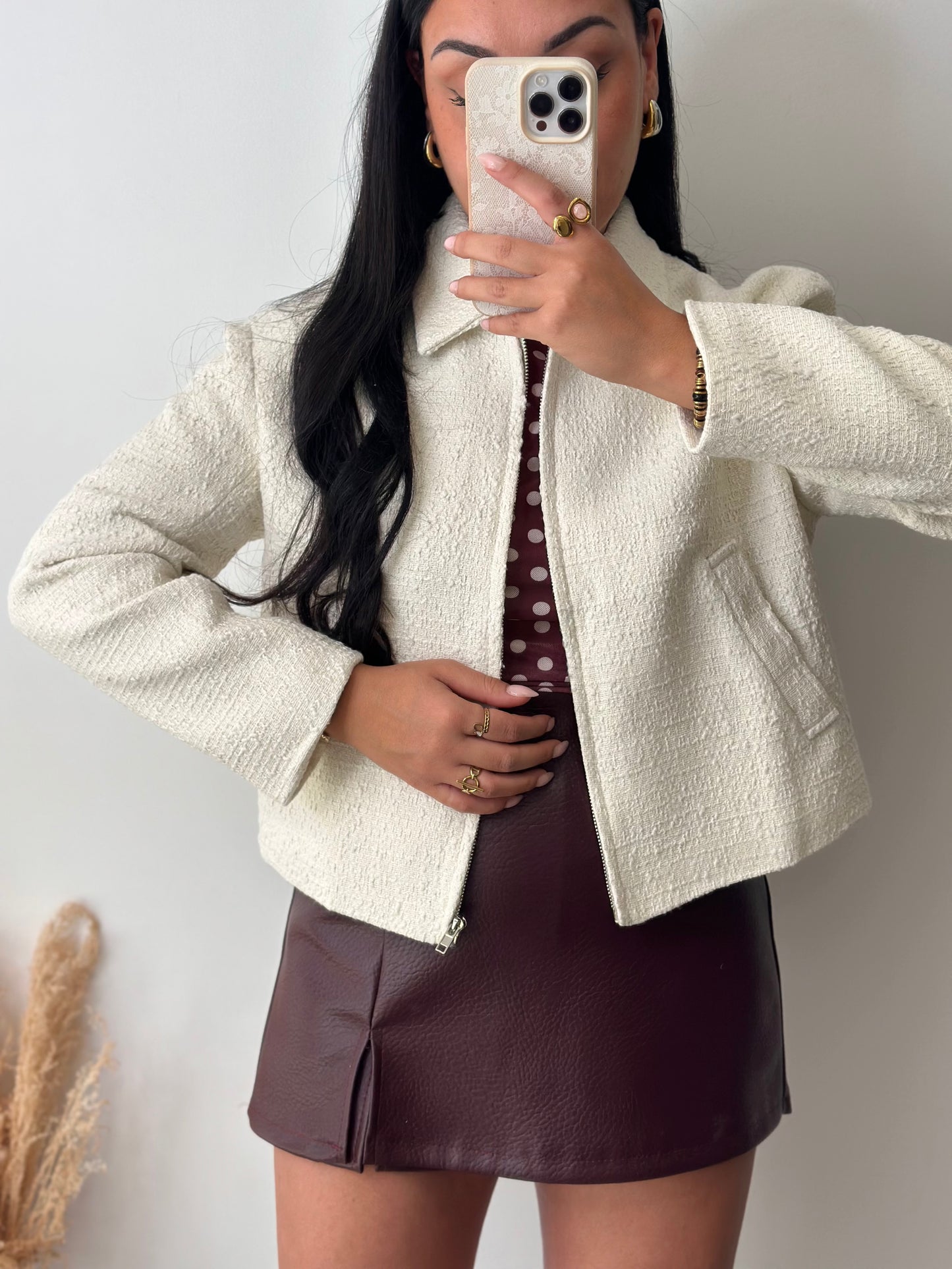 Bomber chic en tweed crème