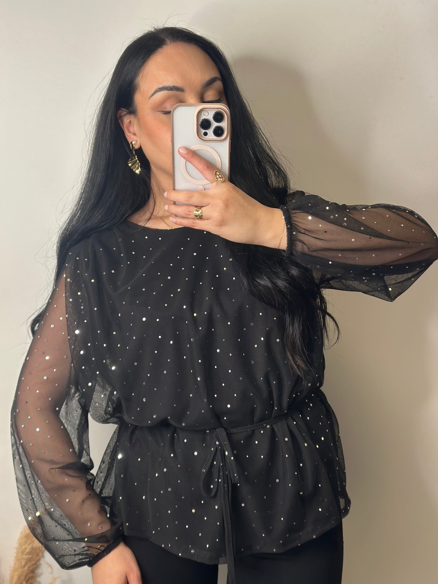 Blouse en voile et strass ceinturé - SANTA