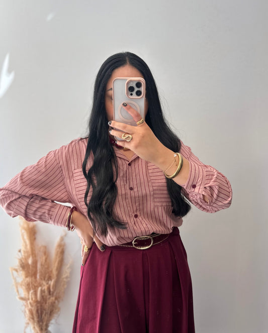 Chemise rose à rayures bordeaux pailletée - ALICE