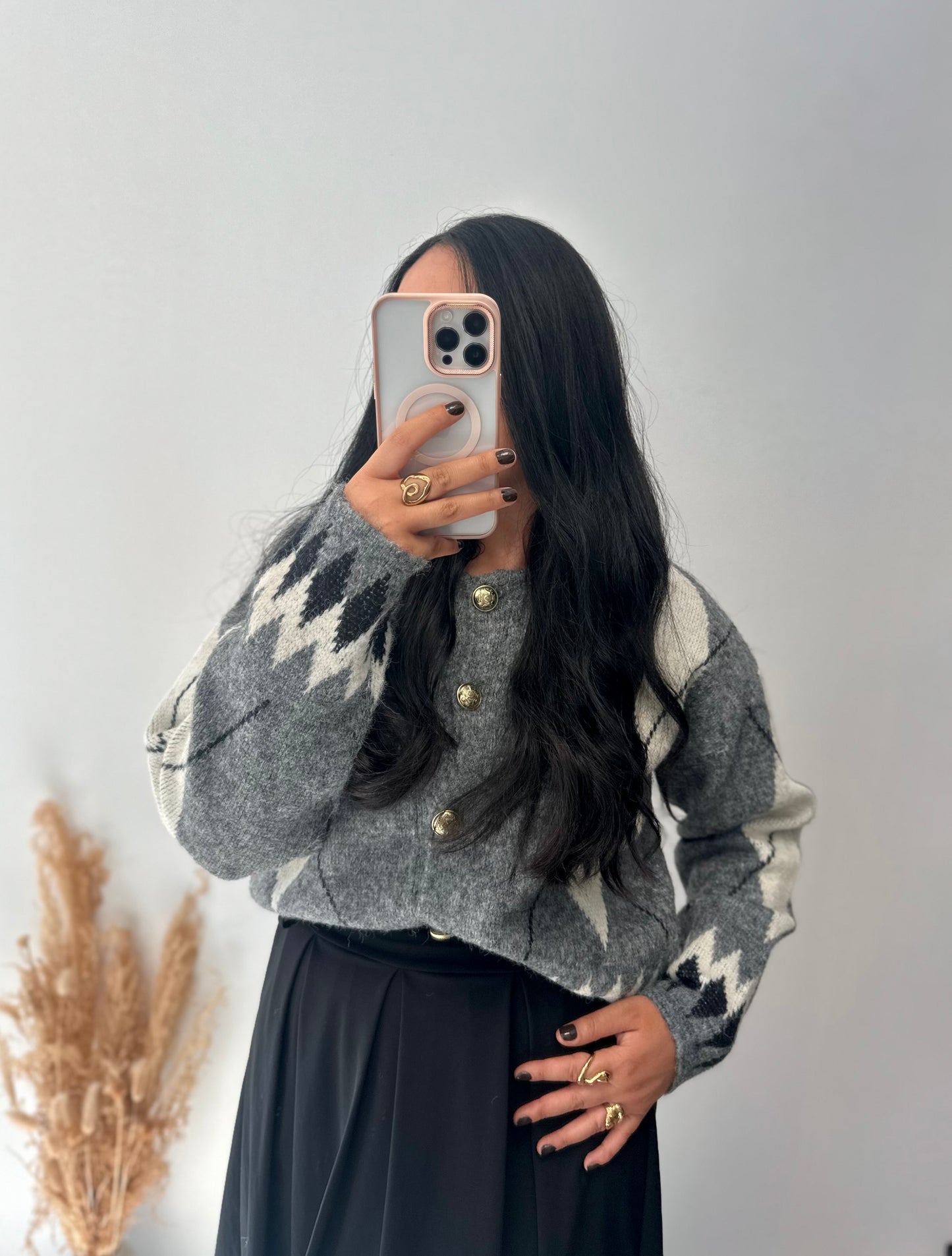 Gilet gris à motifs losanges - ROMANE