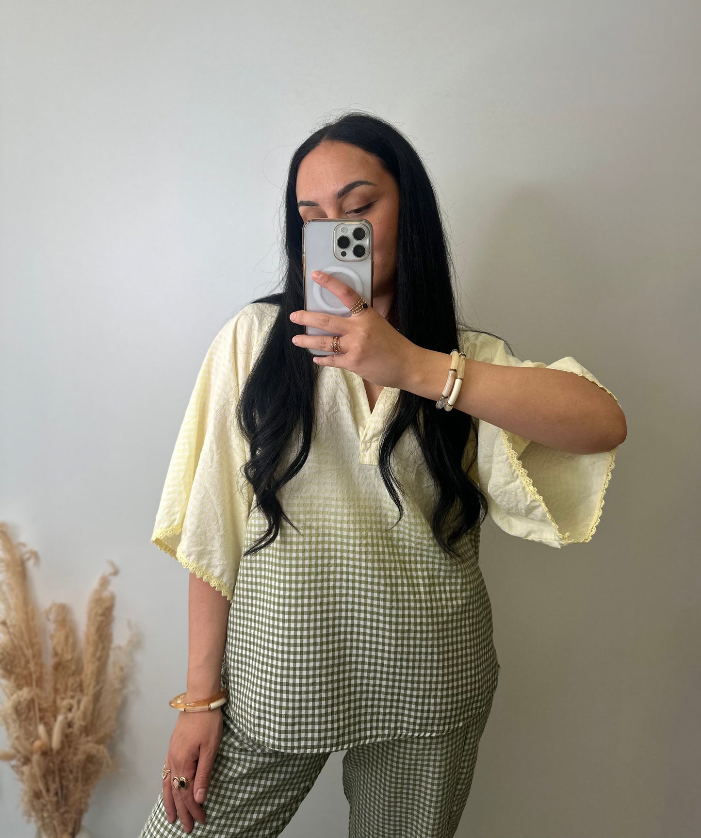 Chemise imprimé vichy jaune et kaki