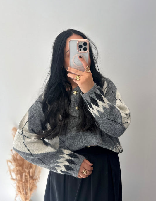 Gilet gris à motifs losanges - ROMANE