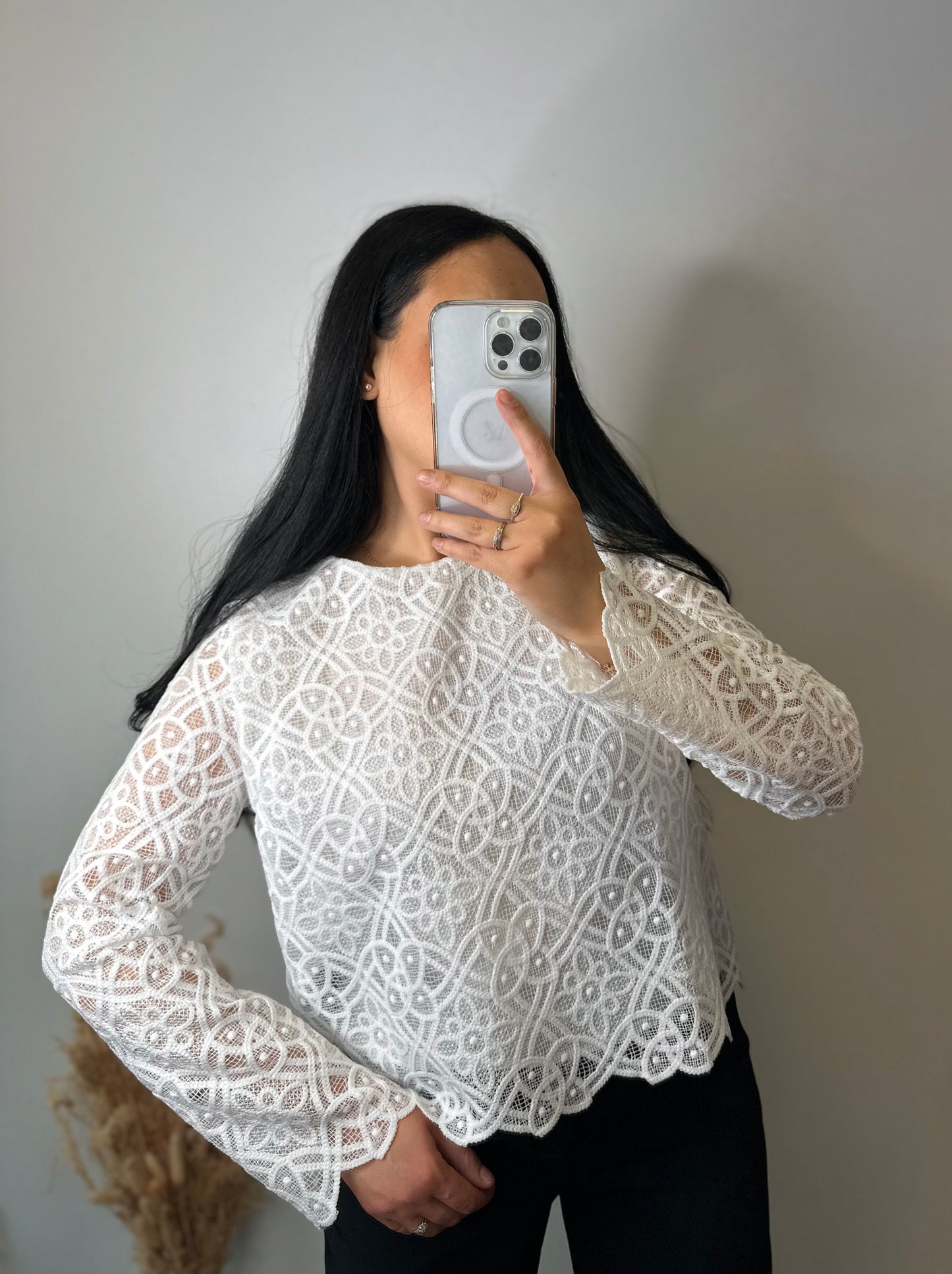 Blouse ajourée à fleurs brodées - AGATHE