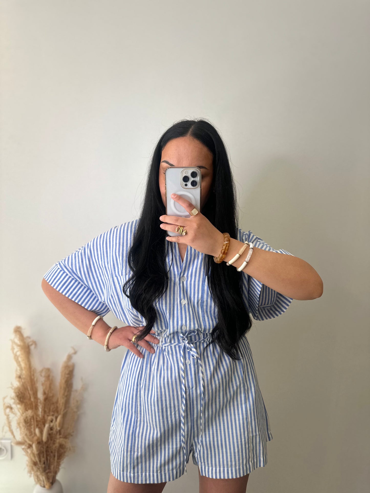 Combinaison short à rayures bleues