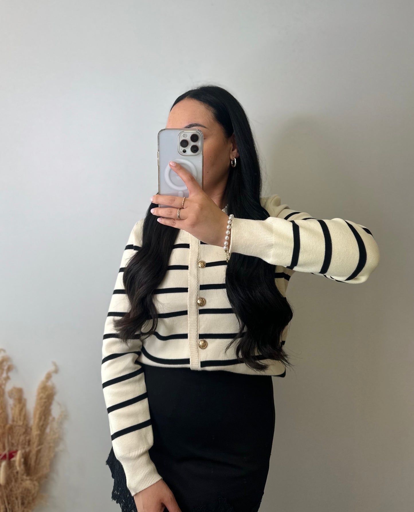 Cardigan à rayures noires et boutons dorés - GABRIELLE