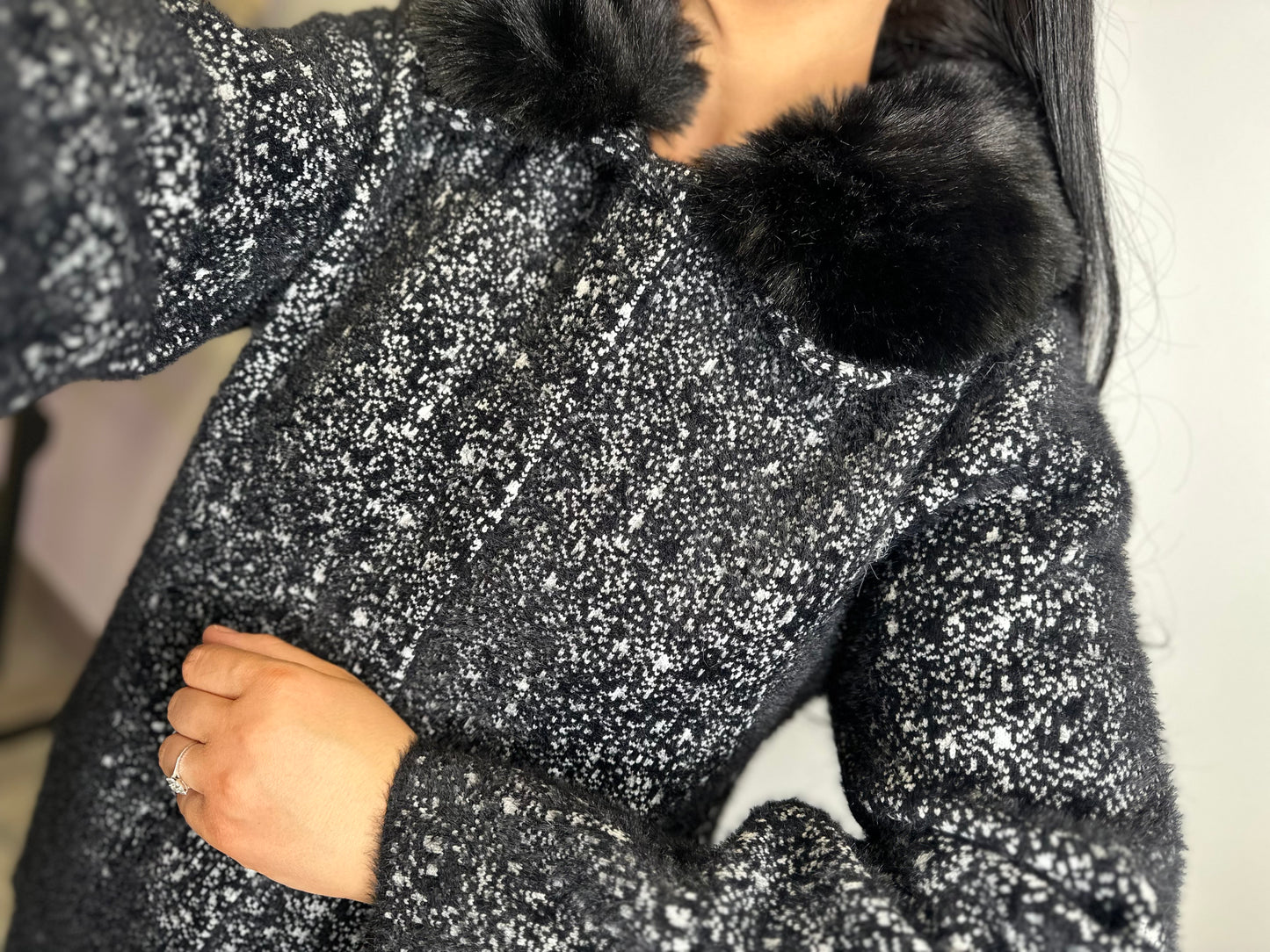 Manteau chiné col fourrure - COLINE