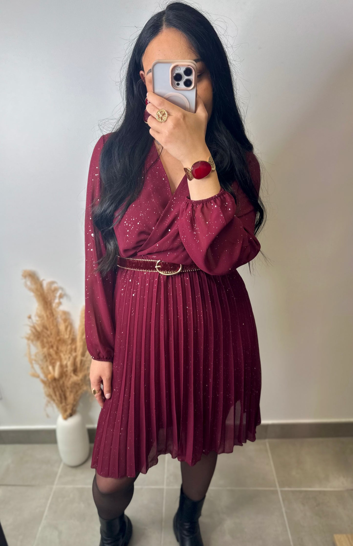 Robe plissée élastique à paillettes - GLAM