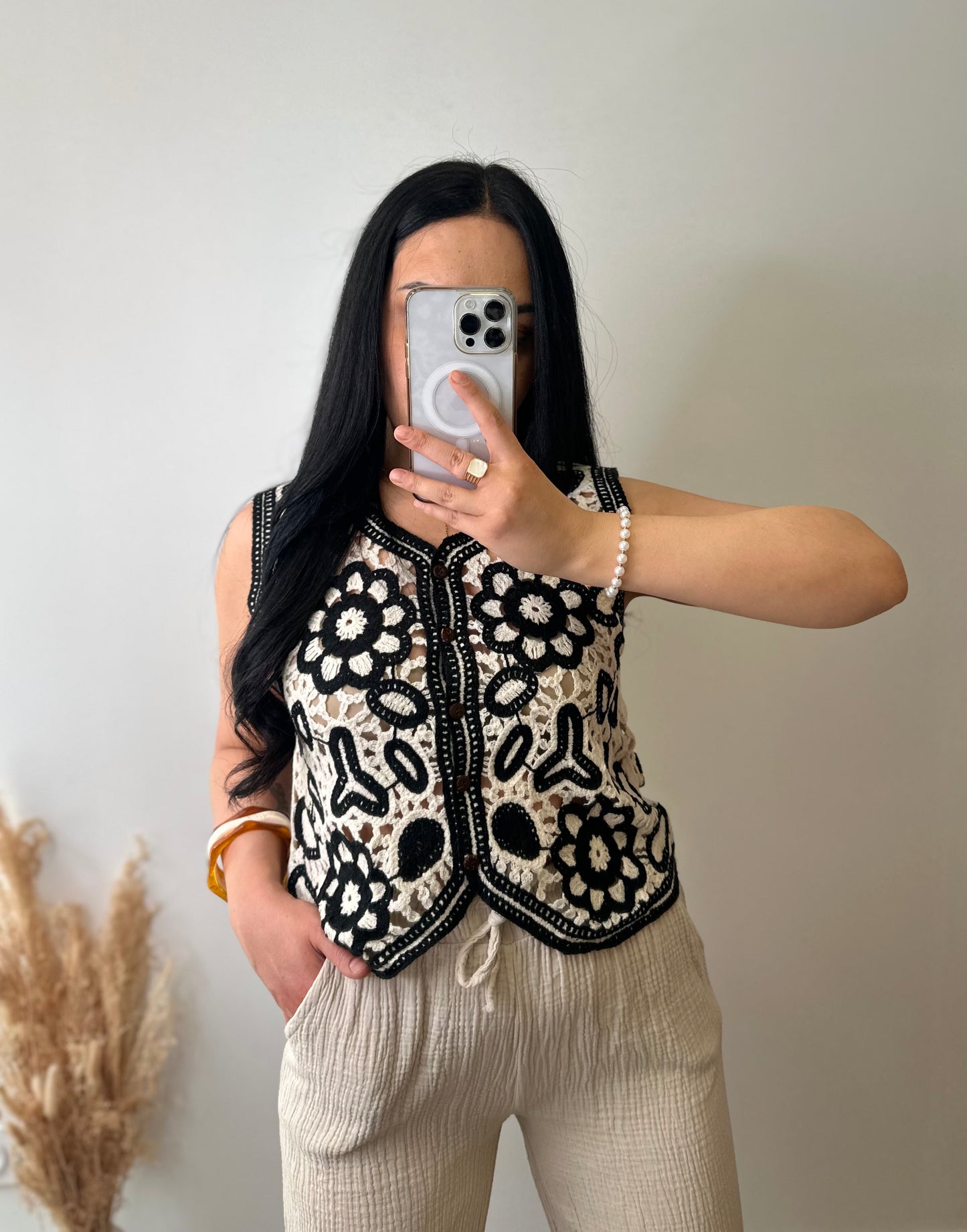 Top à crochets en coton noir