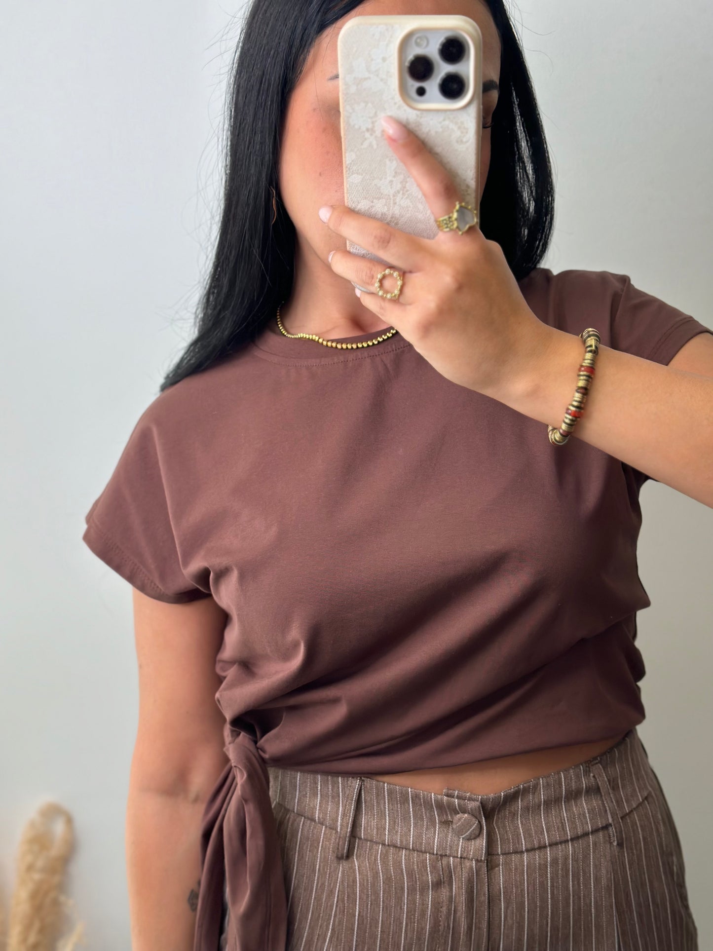 T-shirt marron à nouer