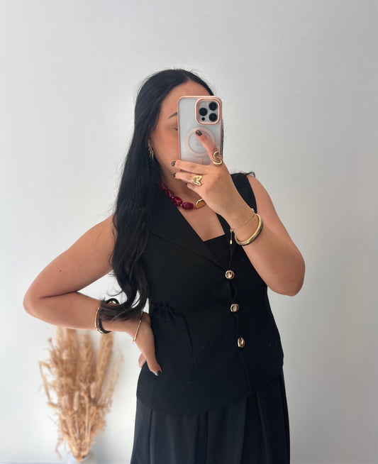 Black vest with gold buttons - LOUISE