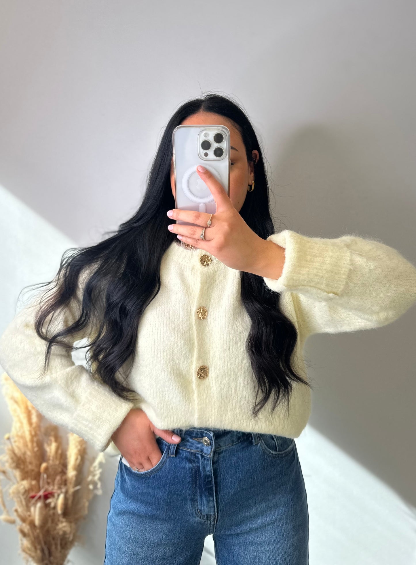 Gilet cocooning jaune à boutons dorés - EMMA