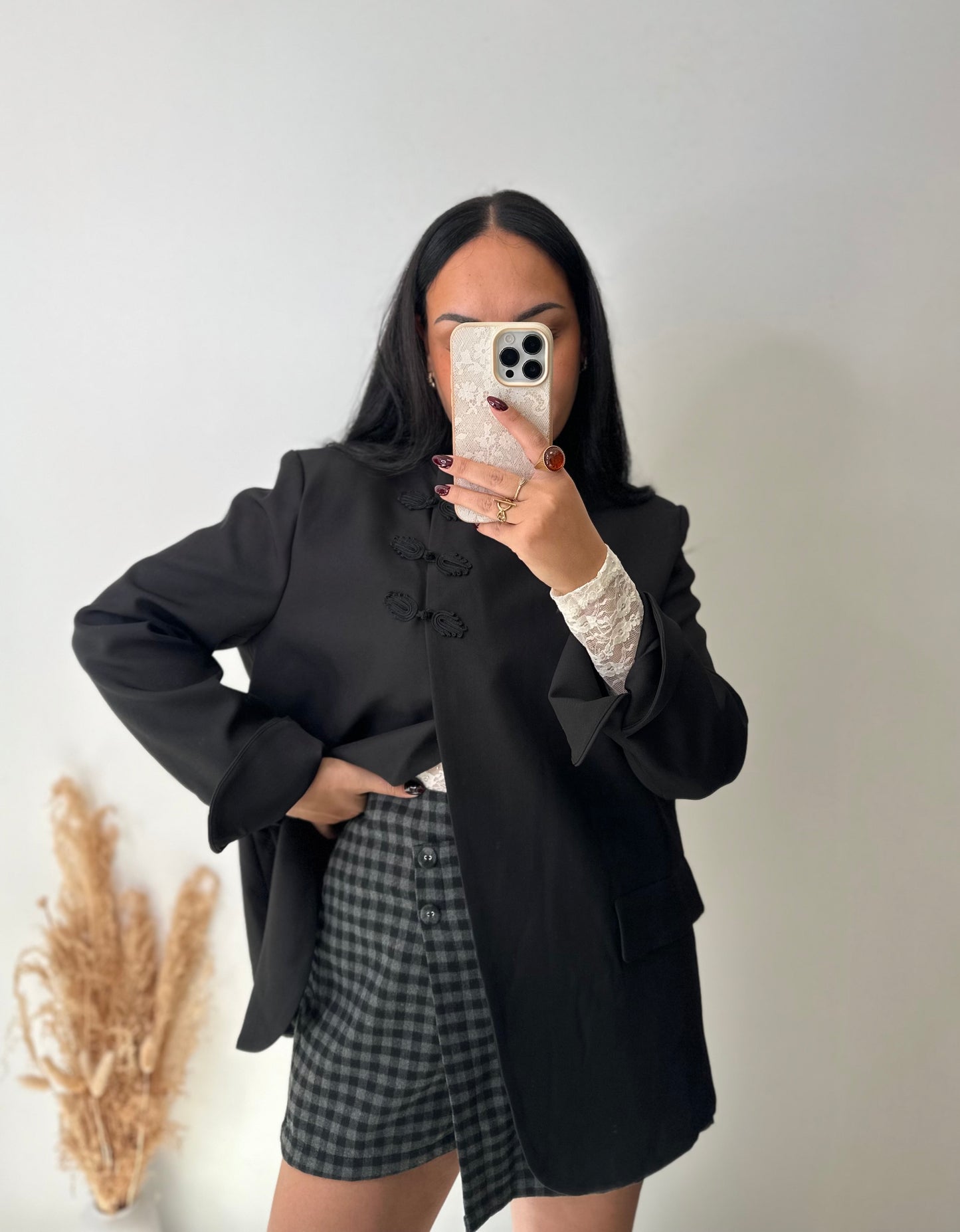 Veste blazer croisée oversize col cheminée boutons mao