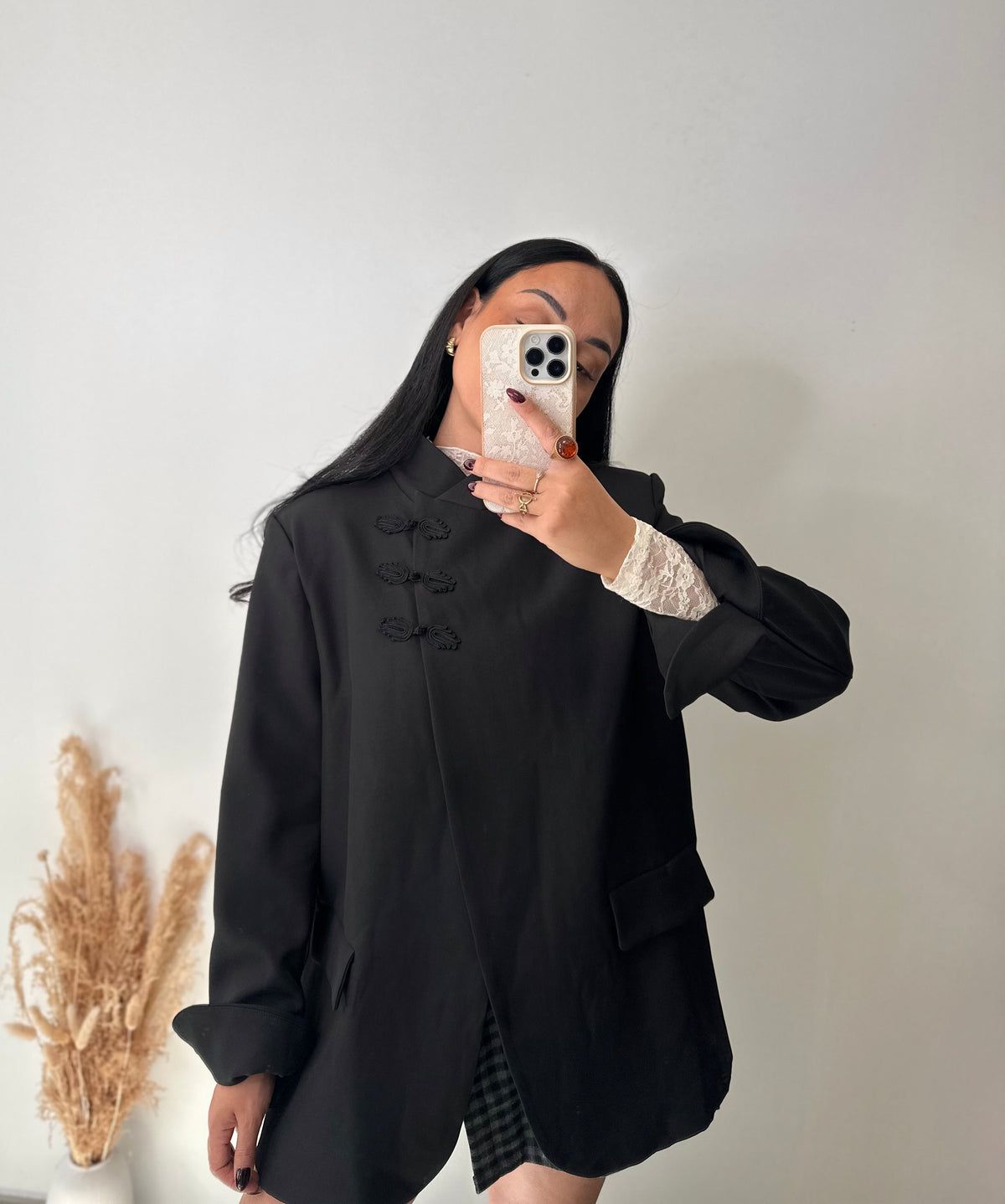 Veste blazer croisée oversize col cheminée boutons mao