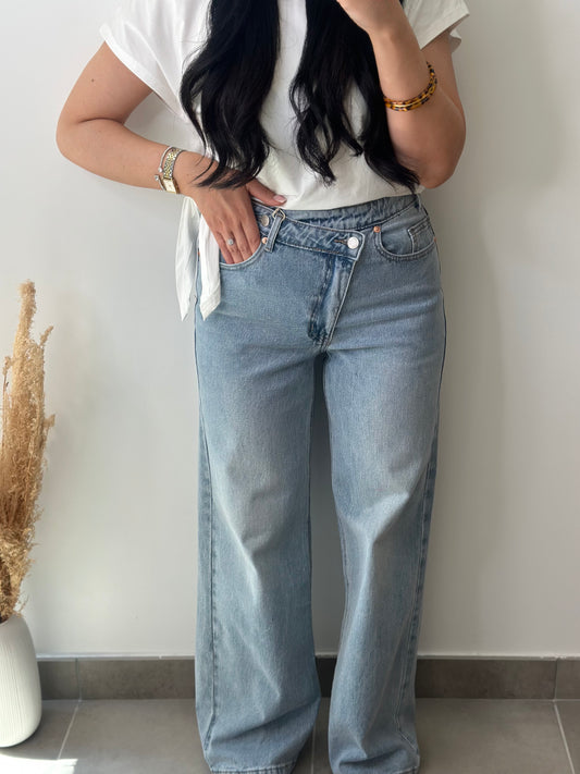 Jean souple large à boutons asymétriques pailleté