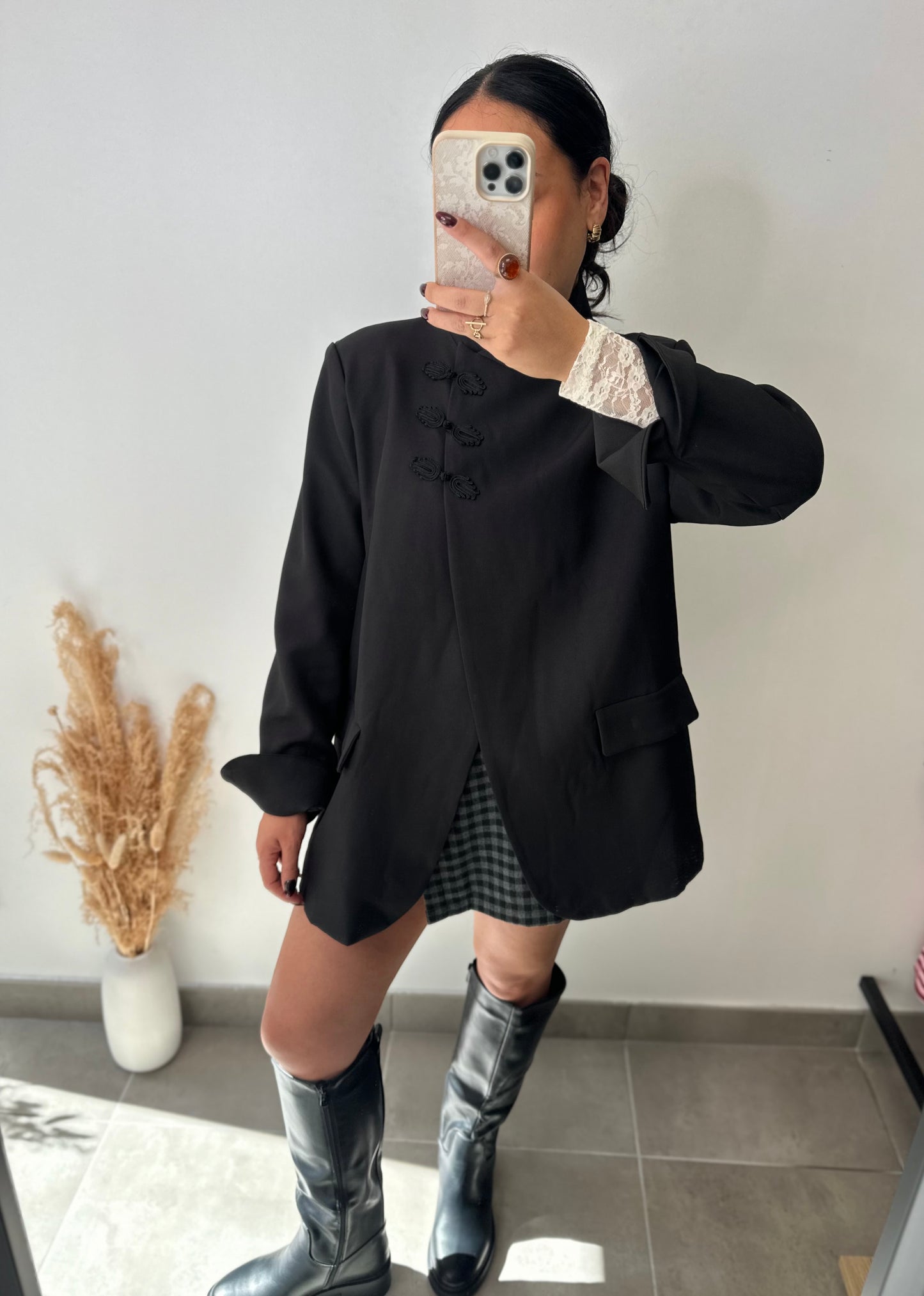Veste blazer croisée oversize col cheminée boutons mao