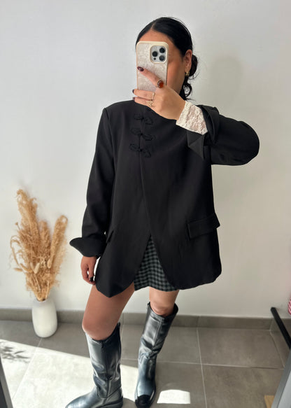 Veste blazer croisée oversize col cheminée boutons mao