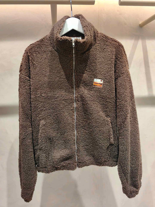 Veste polaire effet moumoute marron chocolat