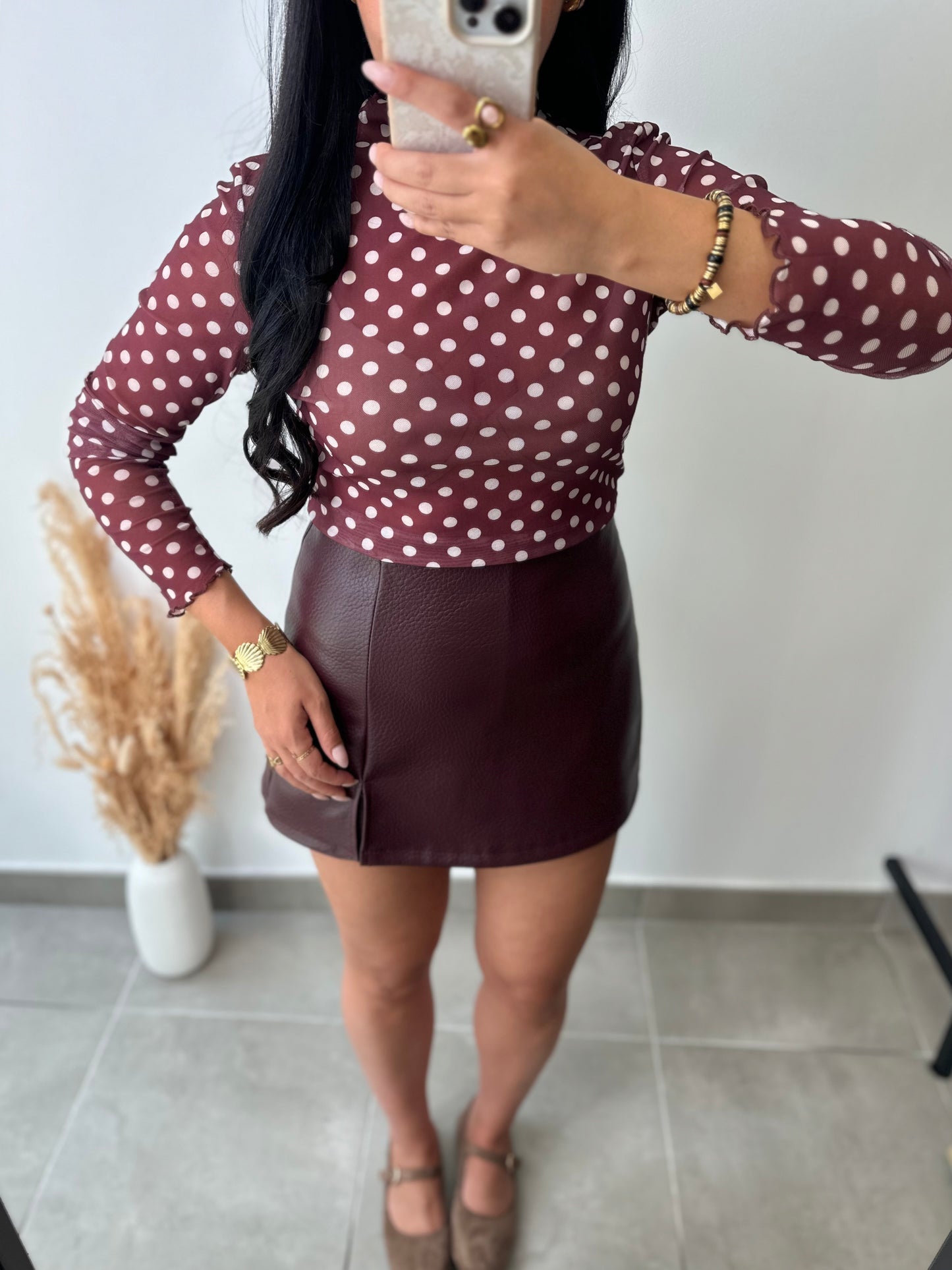 Top à pois transparent bordeaux