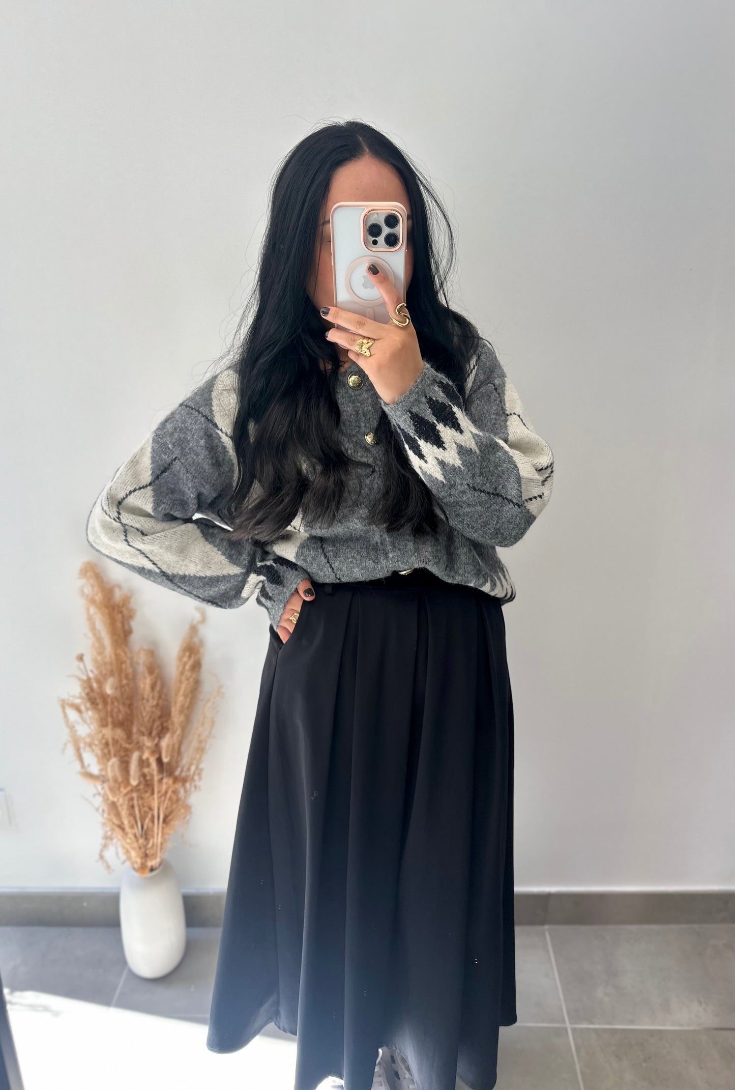 Gilet gris à motifs losanges - ROMANE