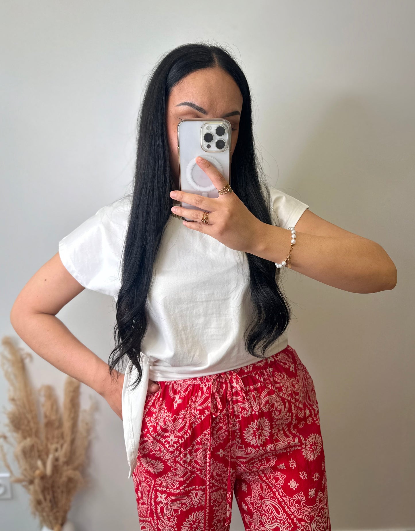 Pantalon en viscose rouge imprimé bandana