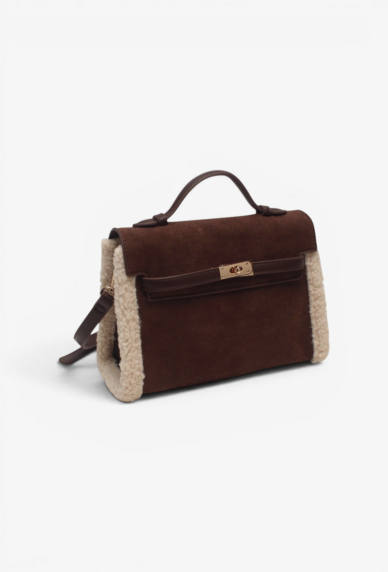 Sac suédine détails Teddy format petit chocolat