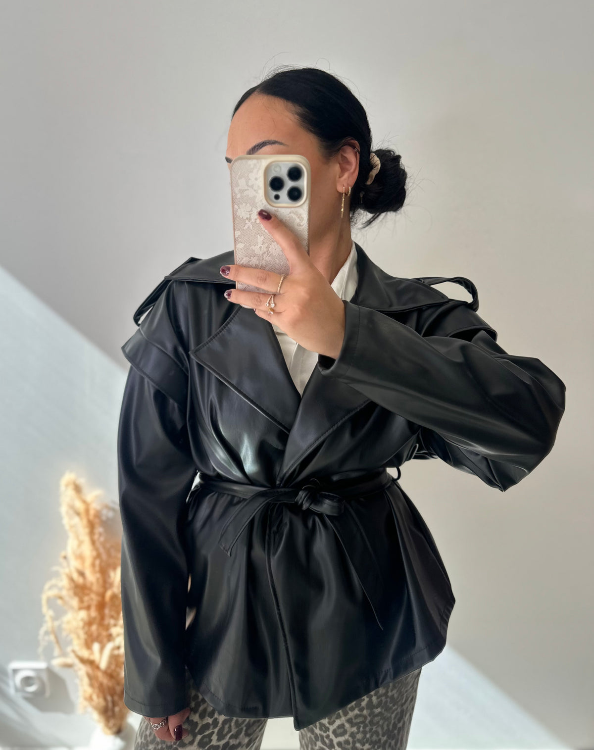 Veste en simili-cuir oversize à ceinture