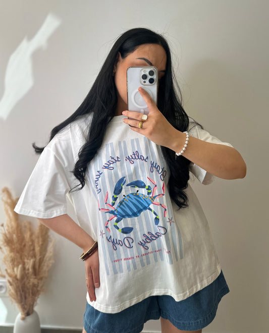 T-shirt à inscriptions et motifs bleus