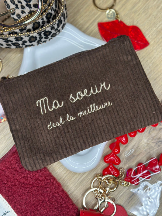 Pochette velours marron - MA SŒUR