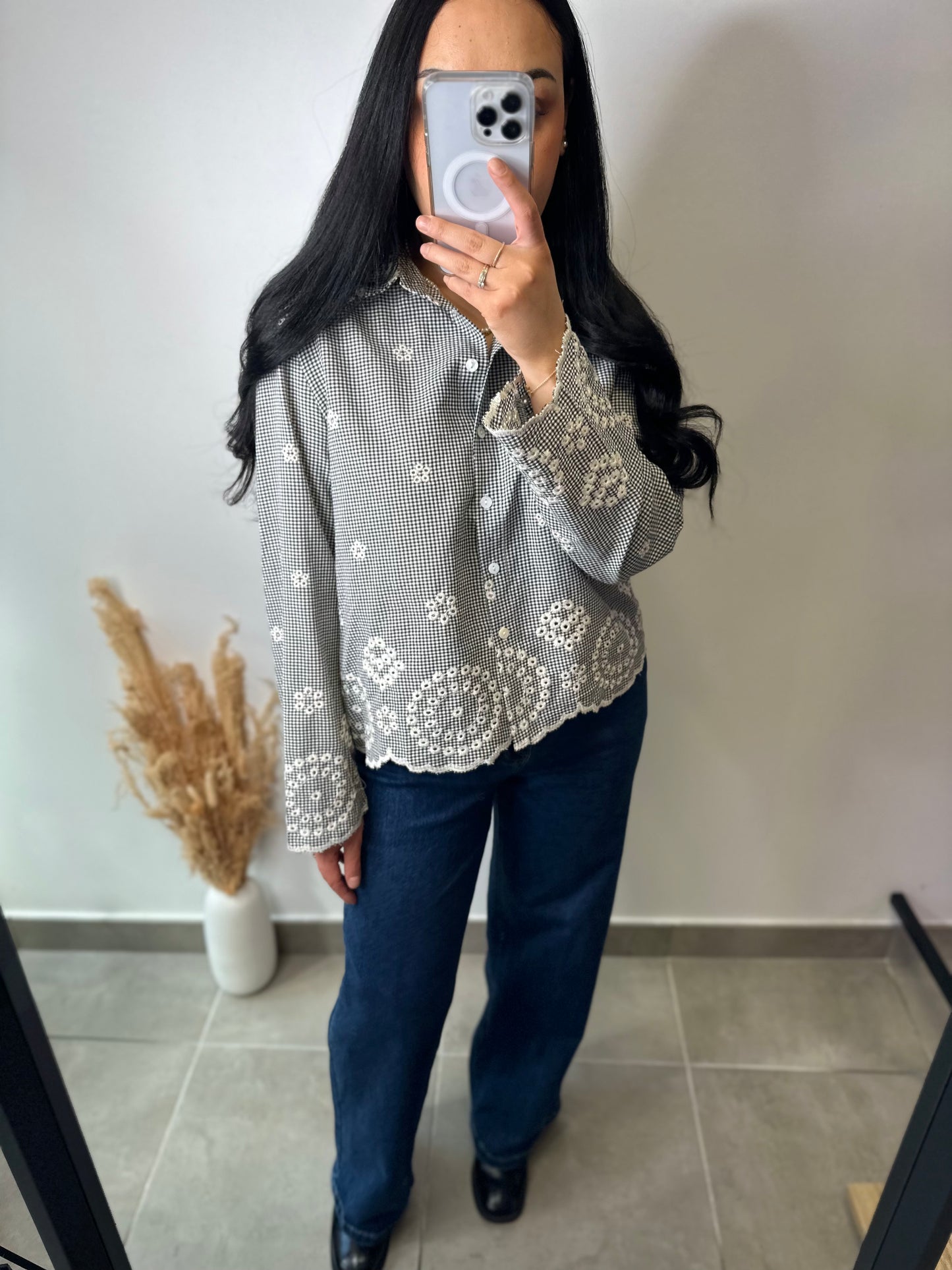 Chemise vichy à broderies - GABRIELLE