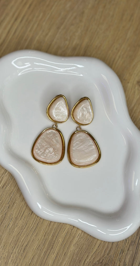 Boucles d’oreilles pendantes à grosses pierres - BEIGE