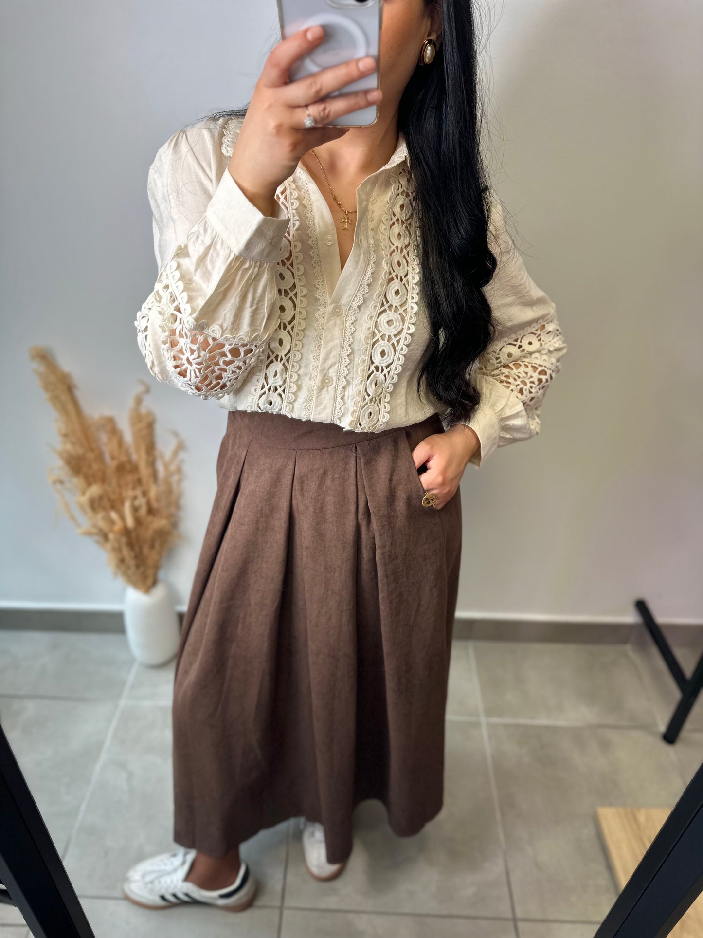 Jupe marron à pli en suédine - LISON