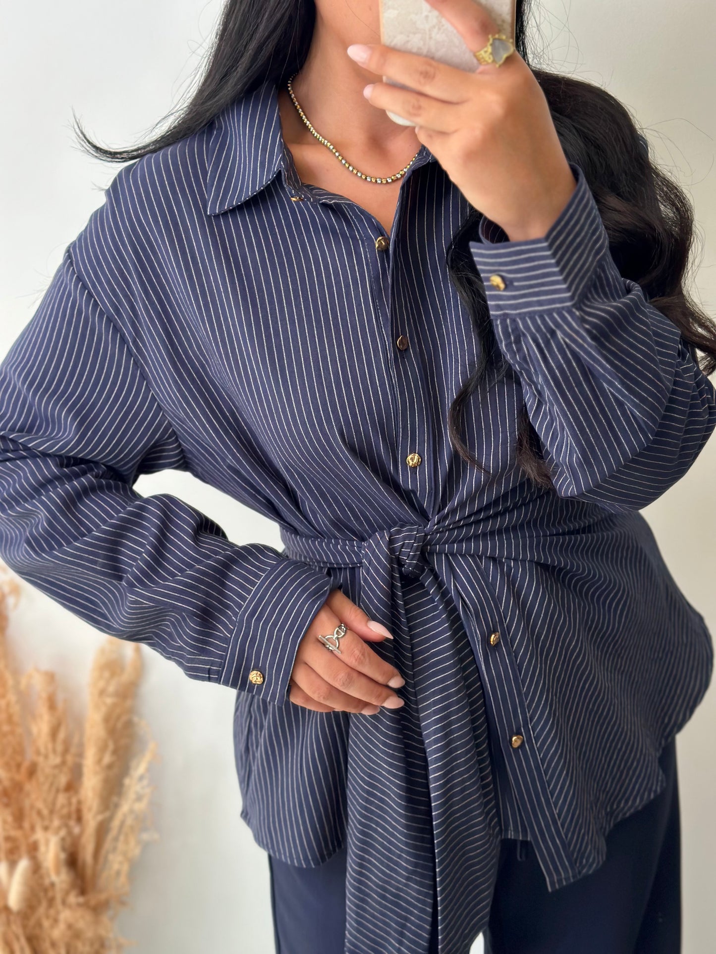 Chemise à rayures marine asymétrique