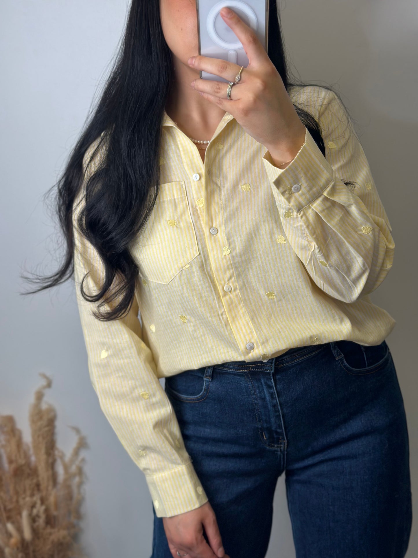Chemise à rayures jaune et cœurs - CLOÉ