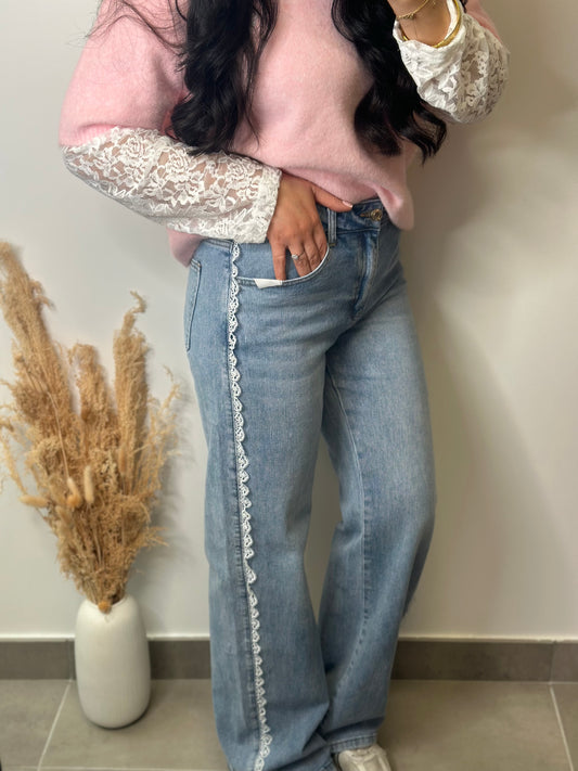 Jean clair wide leg liseré dentelle - CHLOÉ