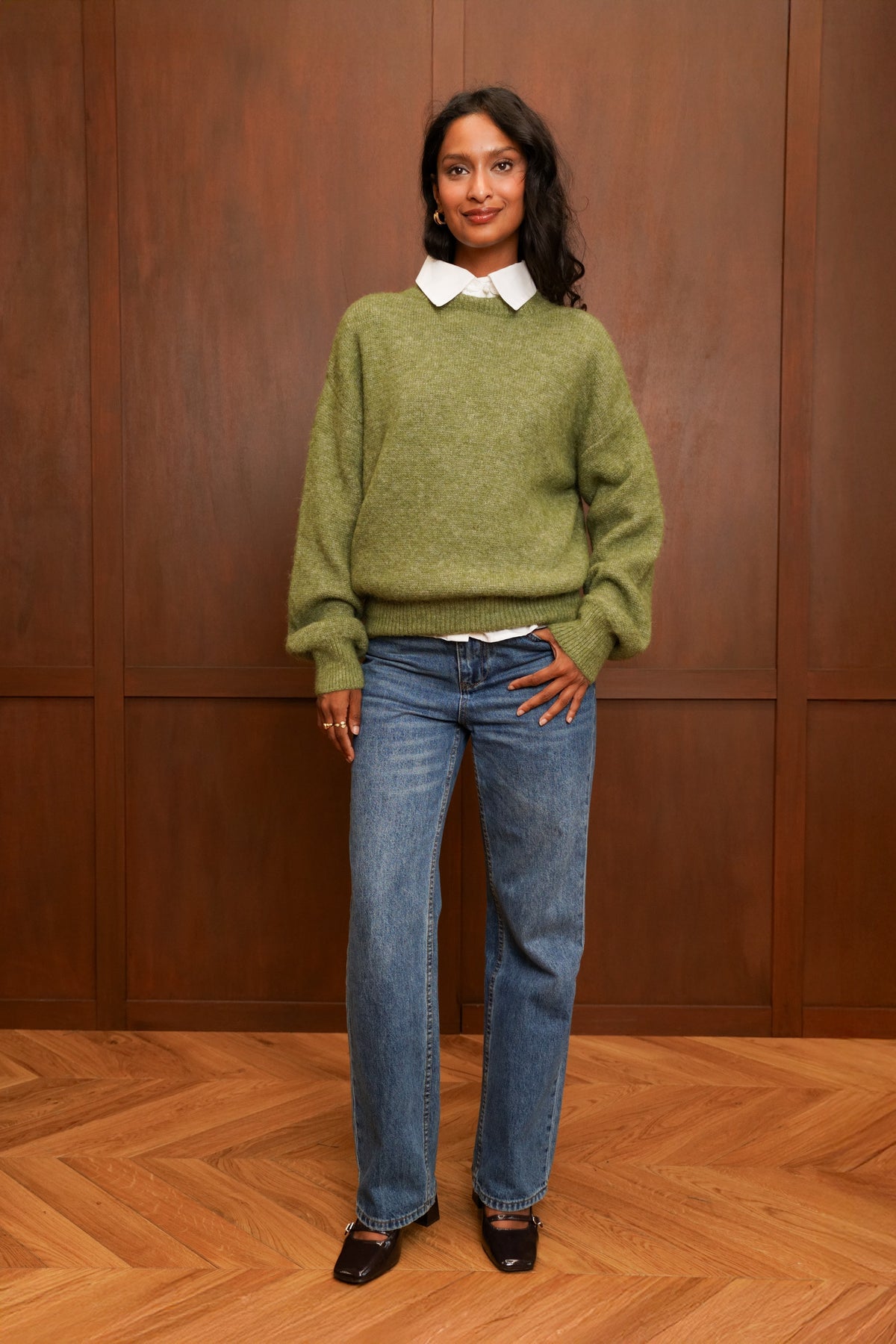 Pull cocooning oversize olive