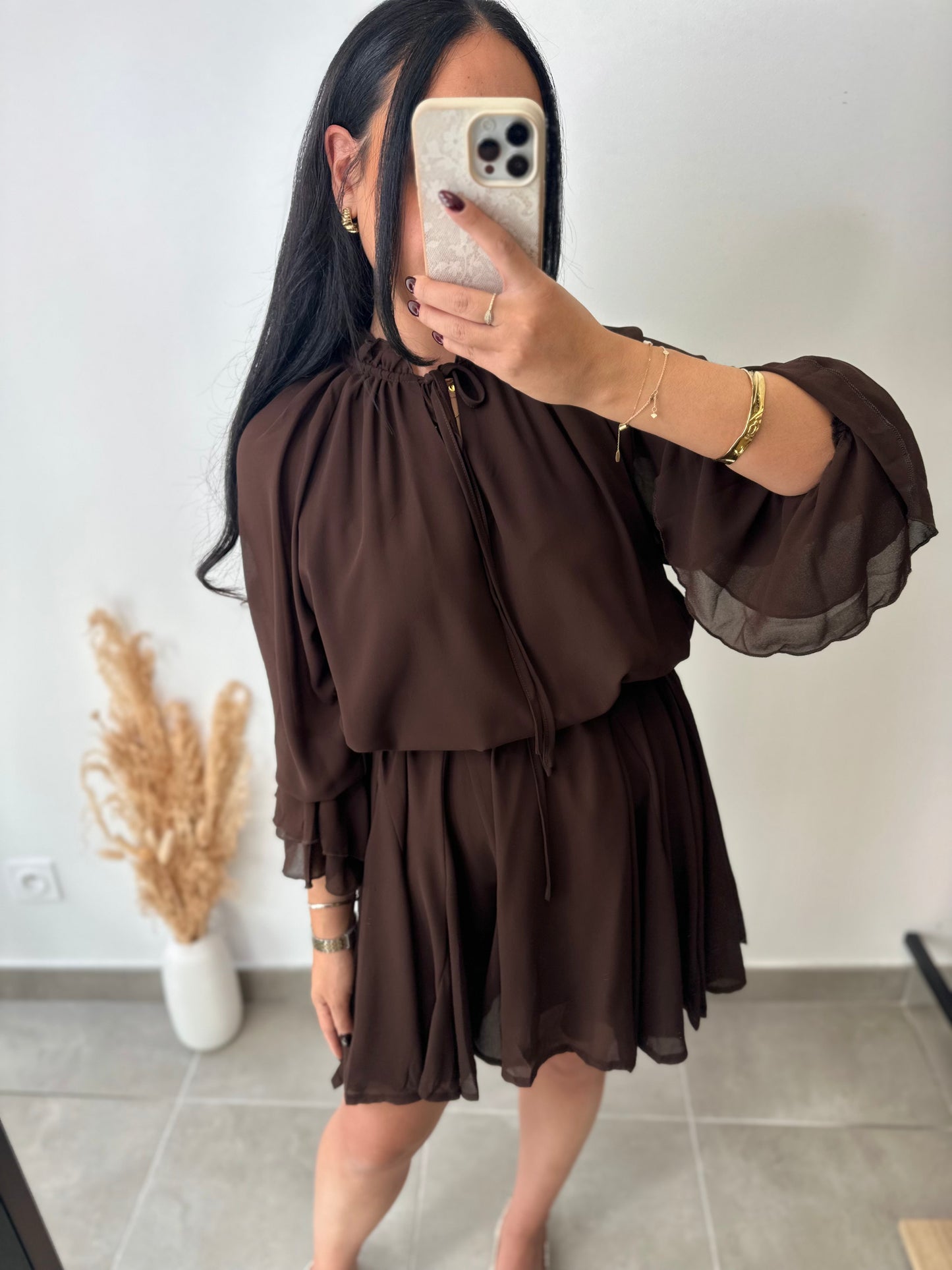 Robe à volants marron