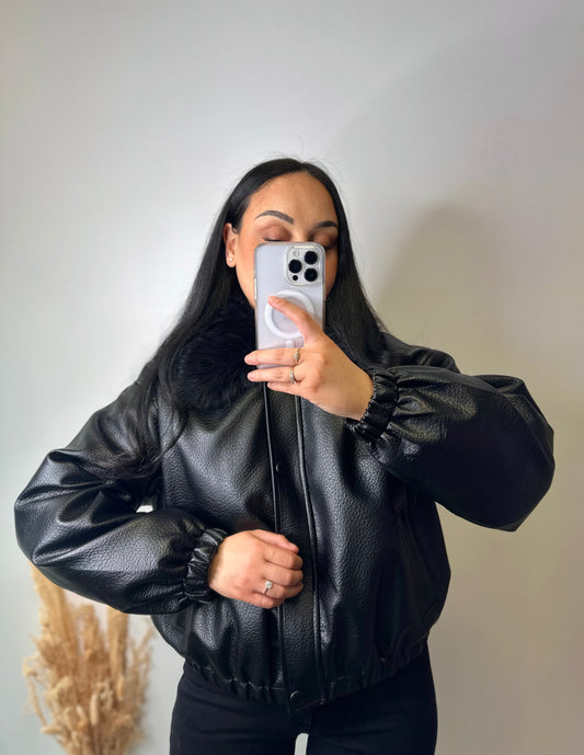 Blouson simili cuir avec col fourrure - ESTHER