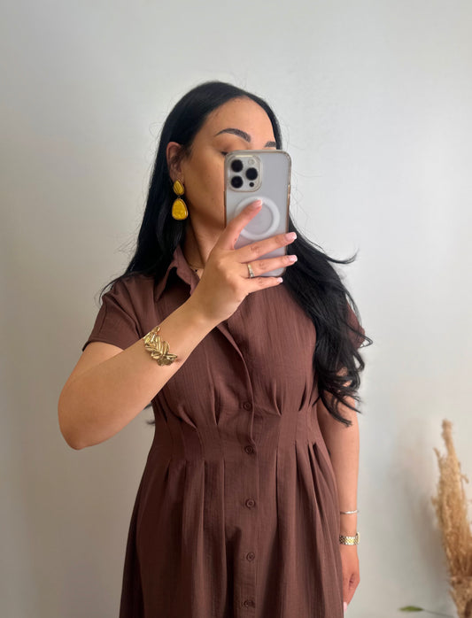 Robe chemise marron en viscose