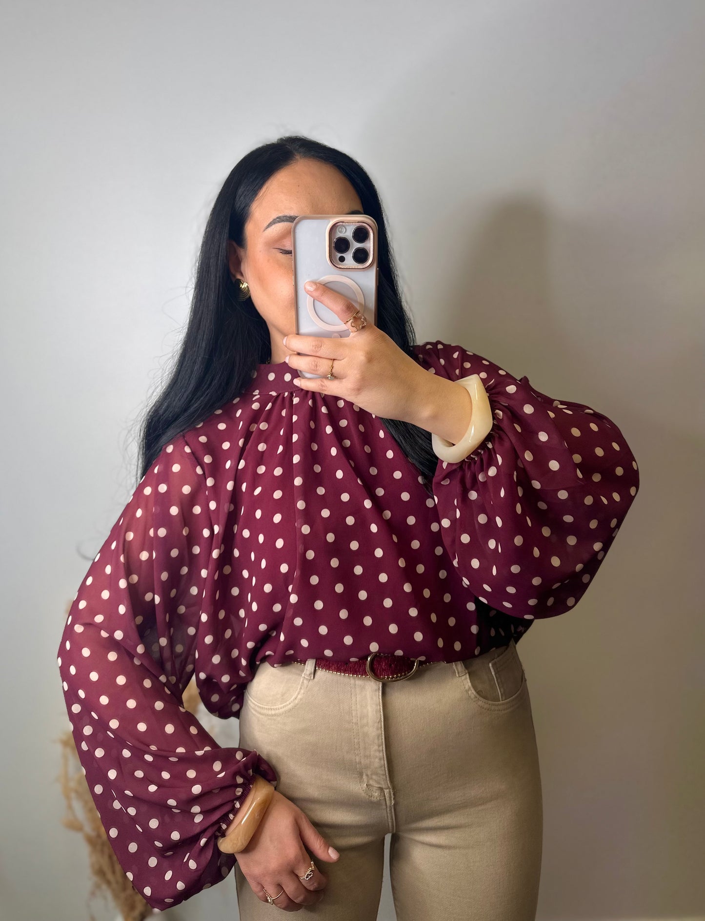 Blouse prune à motifs pois - MARIA