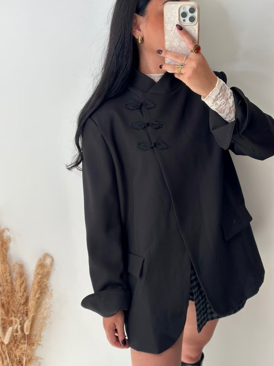 Veste blazer croisée oversize col cheminée boutons mao