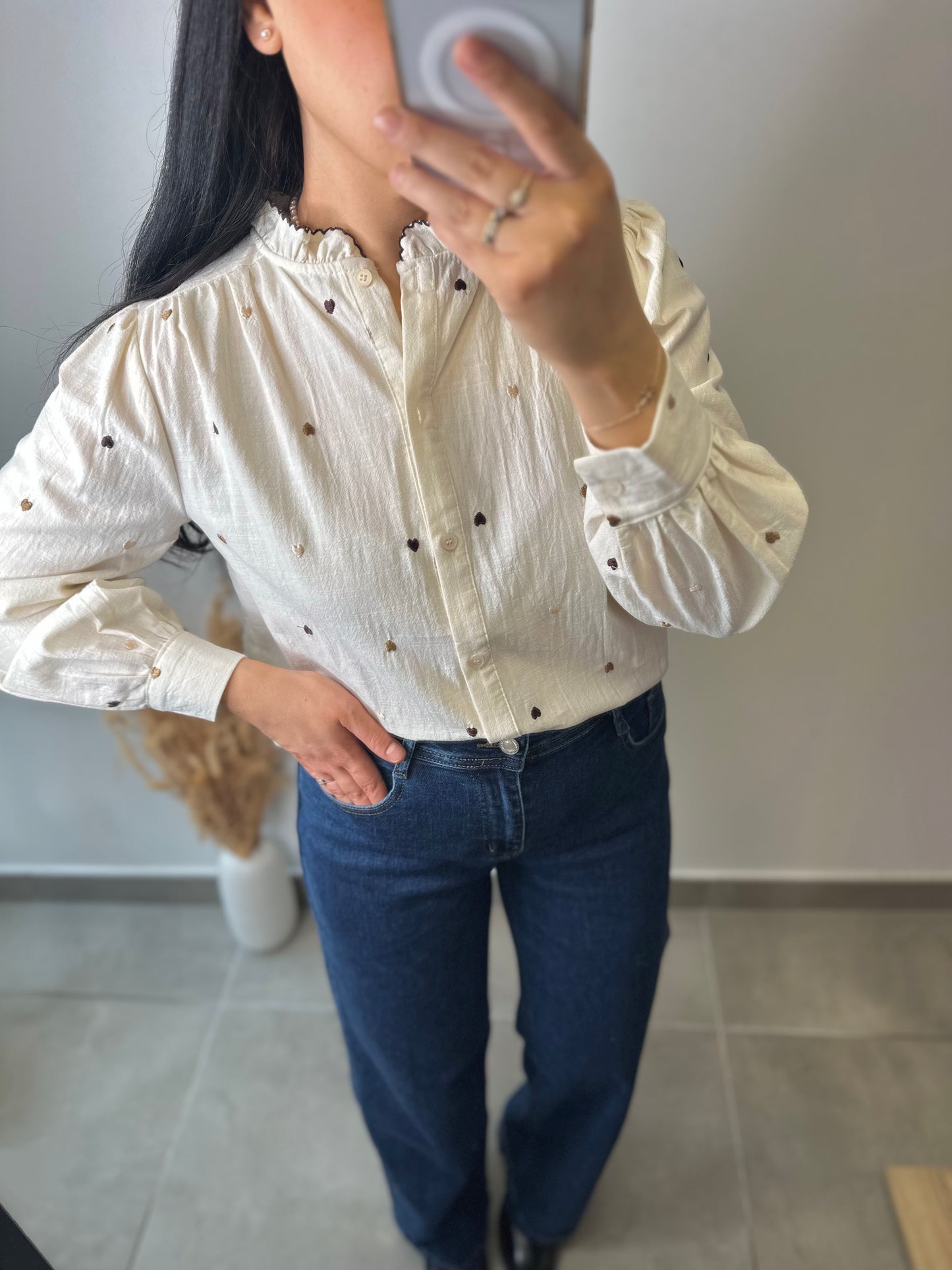 Chemise à petits cœur marrons - GARANCE