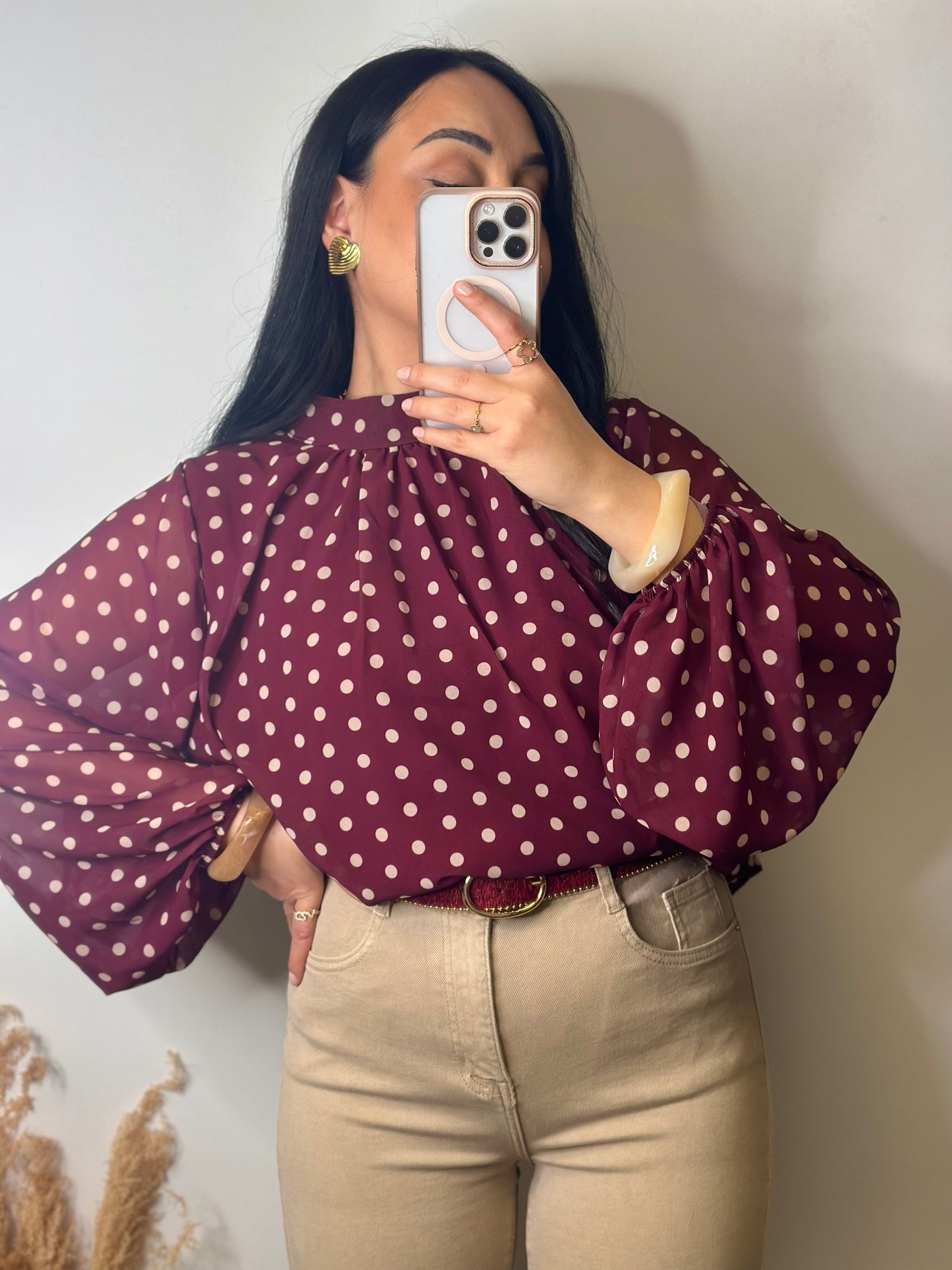Blouse prune à motifs pois - MARIA